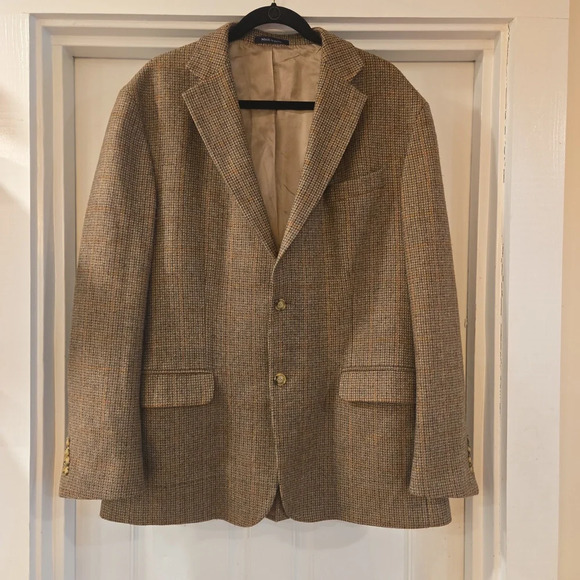Vintage LambsWool Plaid Tweed Preppy Blazer Sports Jacket Brown Size 44 - Picture 2 of 16